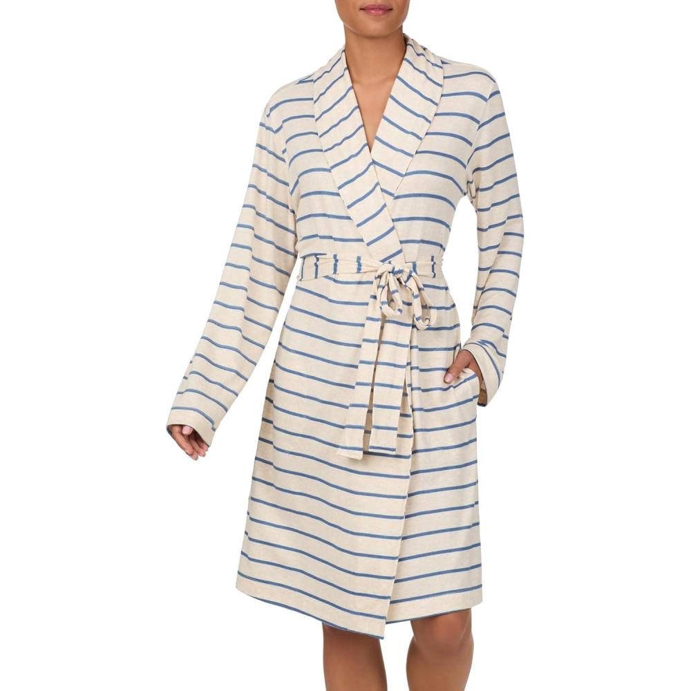 imageNautica Womens UltraSoft Robe  Lightweight amp Cozy Long Sleeve Knee Length Bathrobe  Sweater Knit Sleepwear amp LoungewearOatmeal Stripe
