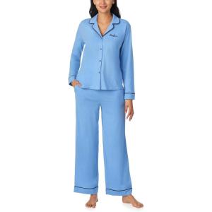 Nautica 2-Piece Notch Collar Pajama Set for Women, Button-Up Top & Drawstring Pants, Cotton Blend, Lightweight(Counbl)
