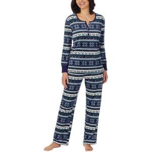 Nautica Pajamas for Women Set, Long Sleeve Henley Pajama Shirt & Pants, Warm Winter Fleece Sleepwear Lounge PJ Sets for Women(Mixed Blue)