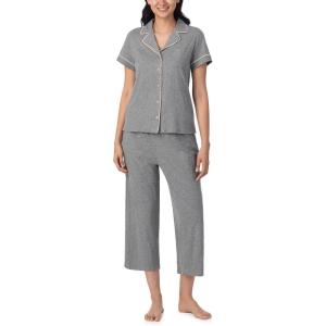 Nautica Pajamas for Women Set, Womens Lightweight Short Sleeve Button Down Pajama Shirt & Capri Pants, Lounge Sets PJs Women(Heather Grey)