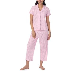 Nautica Pajamas for Women Set, Womens Lightweight Short Sleeve Button Down Pajama Shirt & Capri Pants, Lounge Sets PJs Women(Pink)