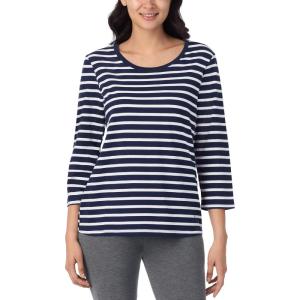 Nautica Womens 3/4 Sleeve Sleep Shirt – Lightweight Breathable Pajama Top – Cotton Knit Jersey Crewneck Sleepwear Loungewear(Navy Stripe)