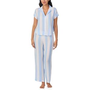 Nautica Womens Button Up Pajama Set – 2-Piece Summer Lightweight PJ Set – Top and Pants – Lounge and Sleep Sets for Women(Blue Stripe)