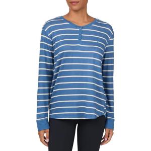 Nautica Womens Henley Pajama Top – Ultra-Soft & Lightweight Long Sleeve Lounge Shirt – Sweater Knit Sleepwear & Loungewear(Blue Stripe)