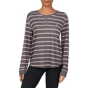 Nautica Womens Henley Pajama Top – Ultra-Soft & Lightweight Long Sleeve Lounge Shirt – Sweater Knit Sleepwear & Loungewear(Grey Stripe)