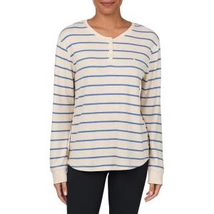 Nautica Womens Henley Pajama Top – Ultra-Soft & Lightweight Long Sleeve Lounge Shirt – Sweater Knit Sleepwear & Loungewear(Oatmeal Stripe)