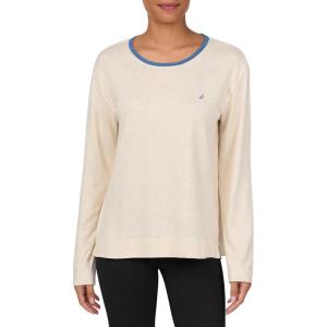 Nautica Womens Long Sleeve Crewneck Pajama Top – Lightweight, Soft and Cozy PJ Shirt – Sweater Knit Sleepwear & Loungewear(Oatmeal Heather)