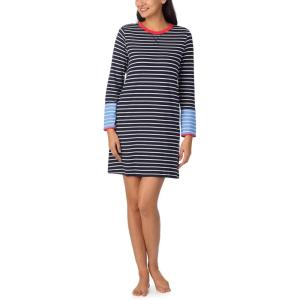 Nautica Women’s Mid-Thigh Crew Neck Pajama Sleepshirt, Color Block Stripe, Soft Breathable Jersey Cotton/Rayon(Navy Stp)