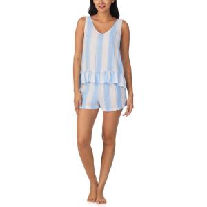 Nautica Womens Short Pajama Set – Summer 2 Piece Lightweight Rayon Ruffle Tank with Shorts – Lounge and Sleep Sets for Women(Blue Stripe)