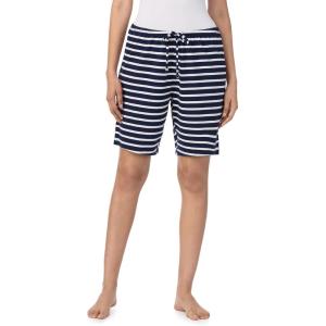 Nautica Womens Sleep Bermuda Shorts – Lightweight, Breathable Pajama Bottoms – Cotton Knit Jersey Sleepwear and Loungewear(Navy Stripe)