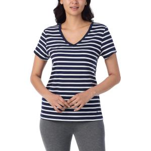 Nautica Womens Sleep Shirt – Lightweight, Breathable Pajama Top – Cotton Knit Jersey V-Neck Sleepwear and Loungewear(Navy Stripe)