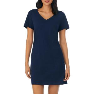 Nautica Womens Sleep Shirt Dress – Cotton Knit Jersey V-Neck Pajama Top – Lightweight & Breathable Sleepwear Loungewear(Navy)