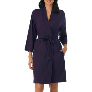 Nautica Womens Soft Robe – Above Knee 3/4 Length Sleeve Lightweight Robe – Cotton Knit Jersey Sleepwear and Loungewear(Eggplant)