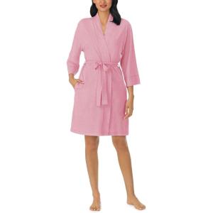 Nautica Womens Soft Robe – Above Knee 3/4 Length Sleeve Lightweight Robe – Cotton Knit Jersey Sleepwear and Loungewear(Heather Pink)