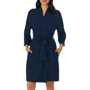 Nautica Womens Soft Robe – Above Knee 3/4 Length Sleeve Lightweight Robe – Cotton Knit Jersey Sleepwear and Loungewear(Navy)