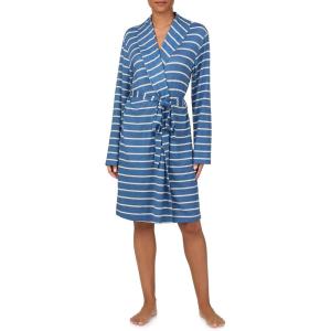 Nautica Womens Ultra-Soft Robe – Lightweight & Cozy Long Sleeve, Knee Length Bathrobe – Sweater Knit Sleepwear & Loungewear(Blue Stripe)
