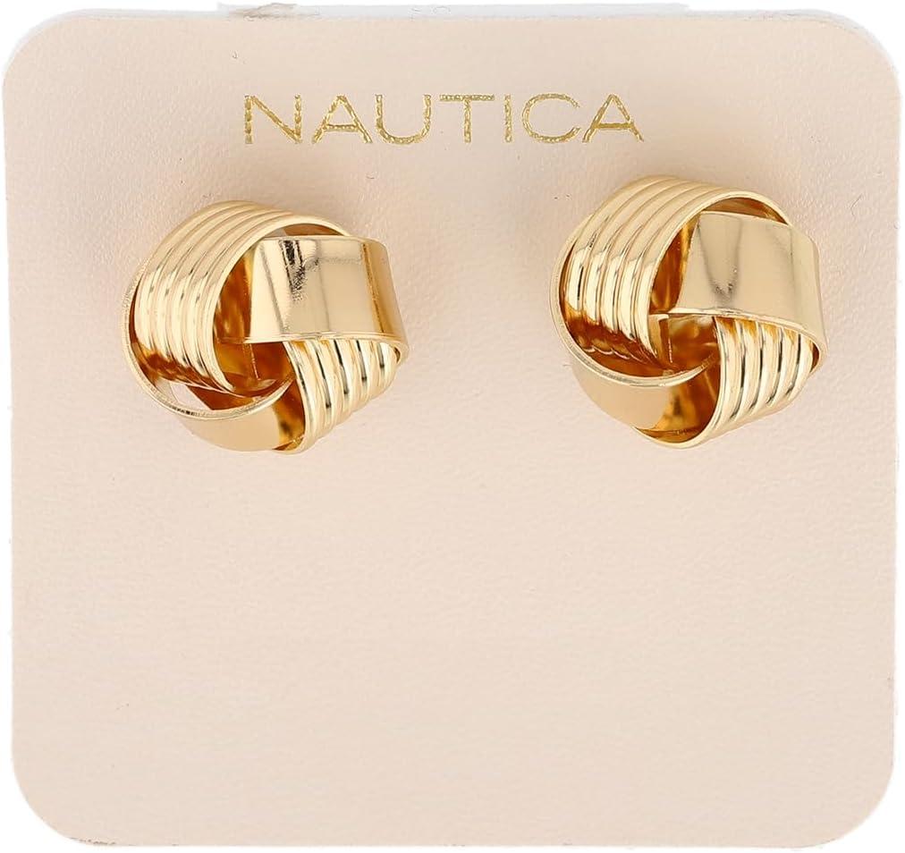 imageNautica 175 mm Love Knot Stud Earrings for Women 14K Yellow Gold Plated Alloy
