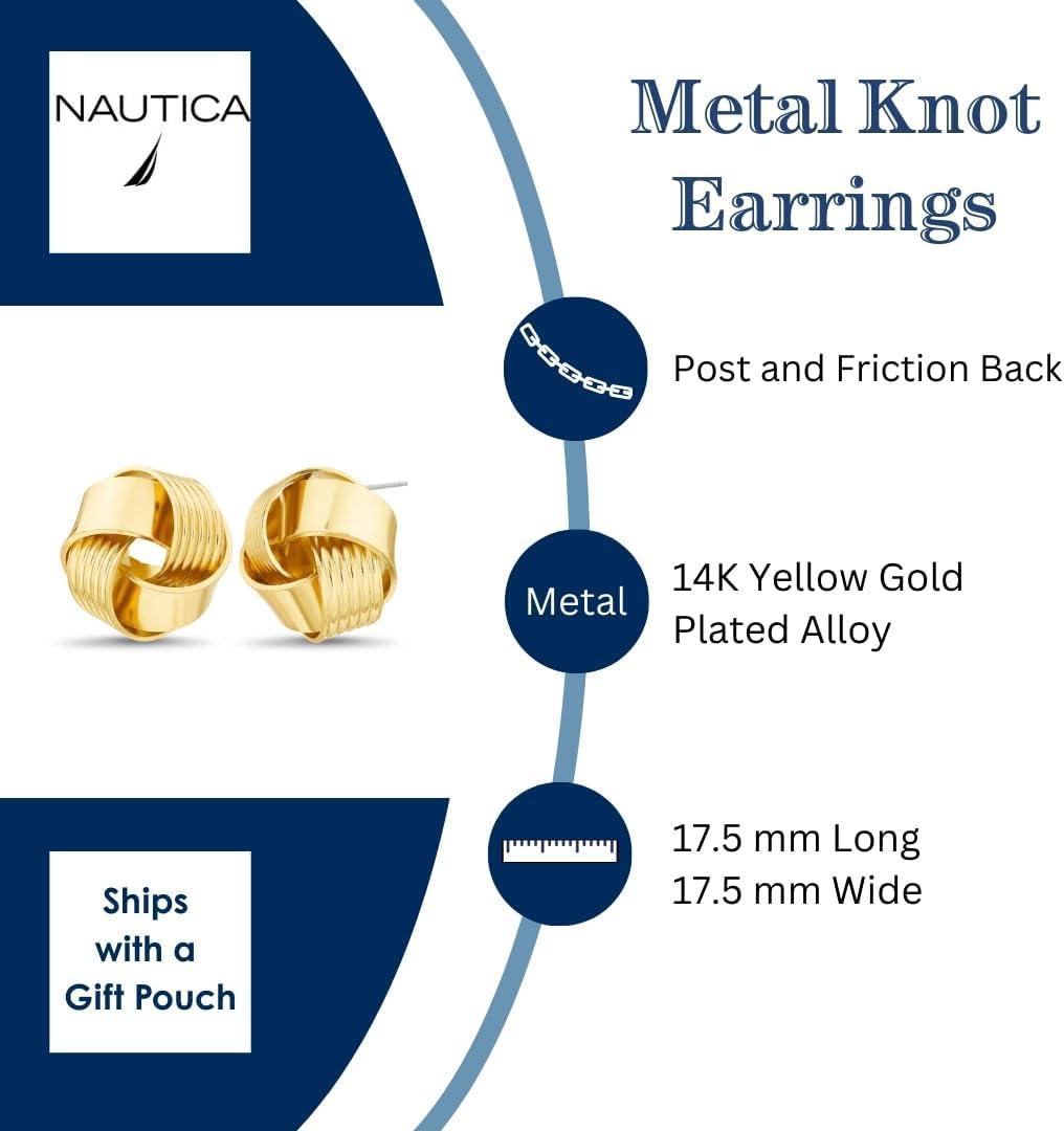 imageNautica 175 mm Love Knot Stud Earrings for Women 14K Yellow Gold Plated Alloy