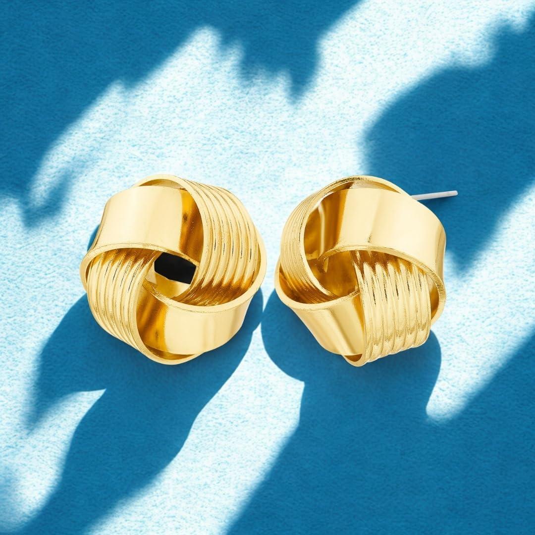 imageNautica 175 mm Love Knot Stud Earrings for Women 14K Yellow Gold Plated Alloy