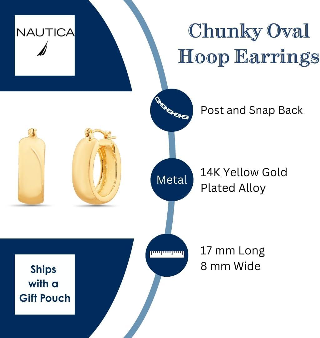 imageNautica 25 mm Chunky Hoop Earrings for Women 14K Yellow Gold Plated Alloy