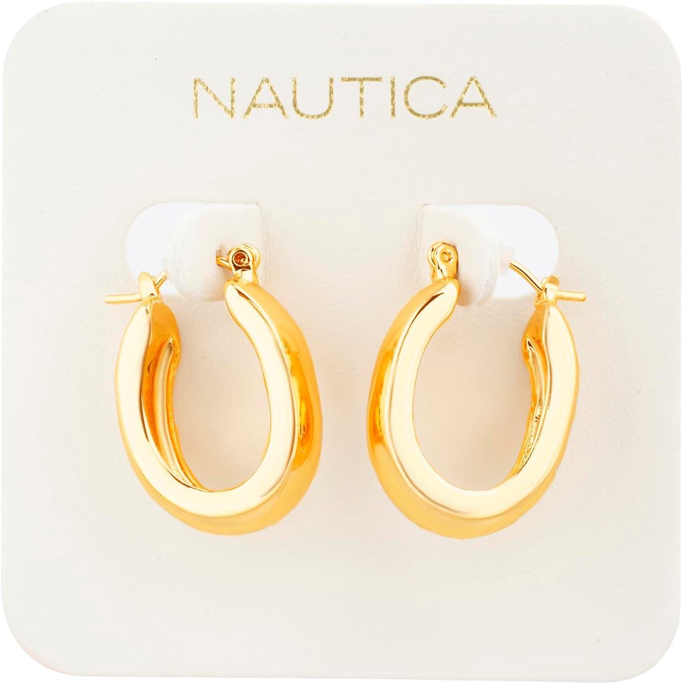 imageNautica 25 mm Chunky Hoop Earrings for Women 14K Yellow Gold Plated Alloy
