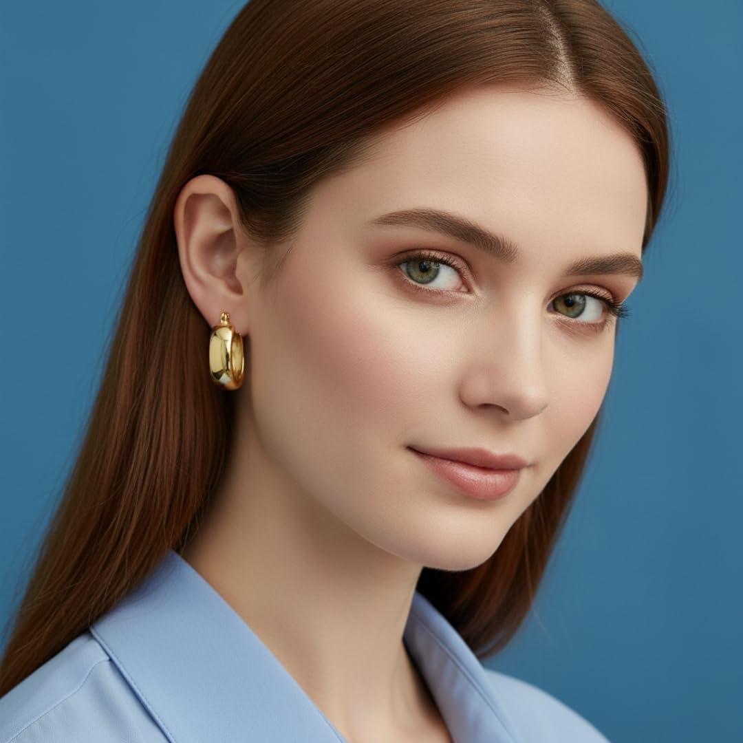 imageNautica 25 mm Chunky Hoop Earrings for Women 14K Yellow Gold Plated Alloy