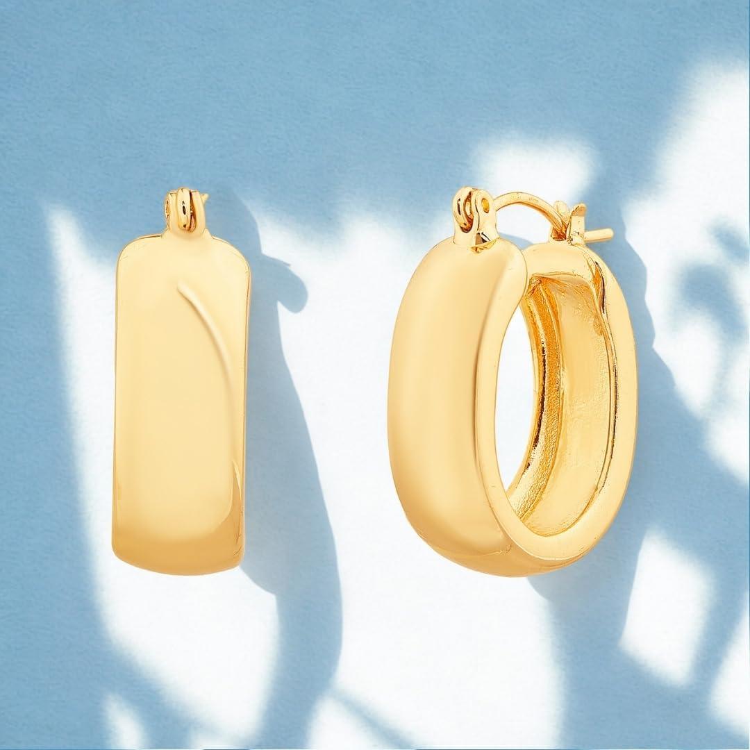 imageNautica 25 mm Chunky Hoop Earrings for Women 14K Yellow Gold Plated Alloy