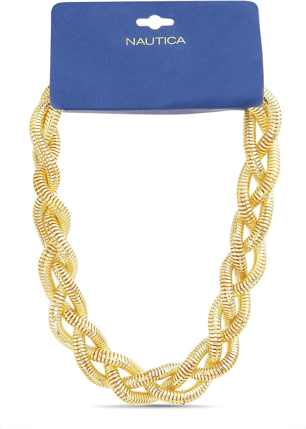 imageNautica Braided Snake Chain Necklace for Women 14K Yellow Gold Plated Alloy 18 Inches