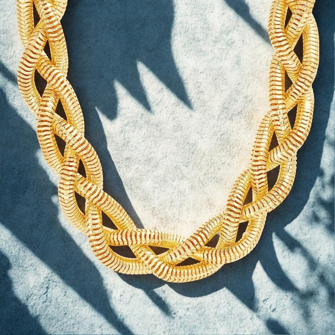 imageNautica Braided Snake Chain Necklace for Women 14K Yellow Gold Plated Alloy 18 Inches