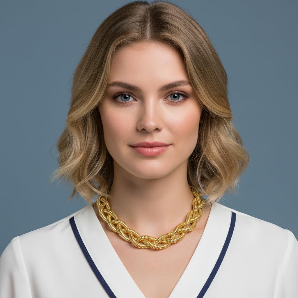 imageNautica Braided Snake Chain Necklace for Women 14K Yellow Gold Plated Alloy 18 Inches