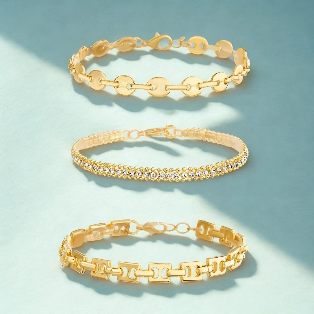 imageNautica Fancy Link Rhinestone Bracelet Set for Women 14K Yellow Gold Plated Alloy