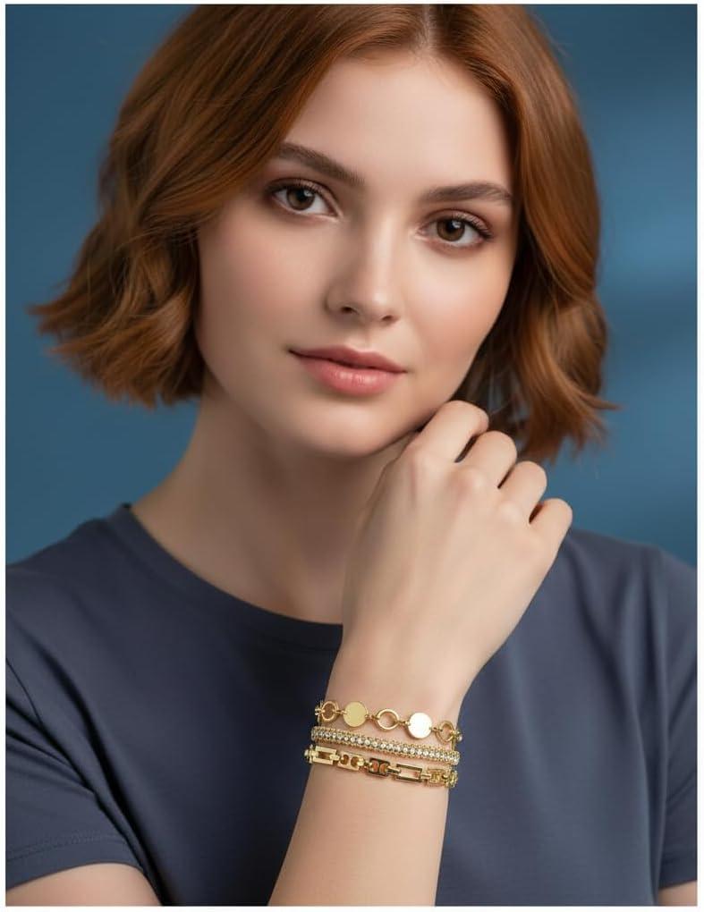 imageNautica Fancy Link Rhinestone Bracelet Set for Women 14K Yellow Gold Plated Alloy