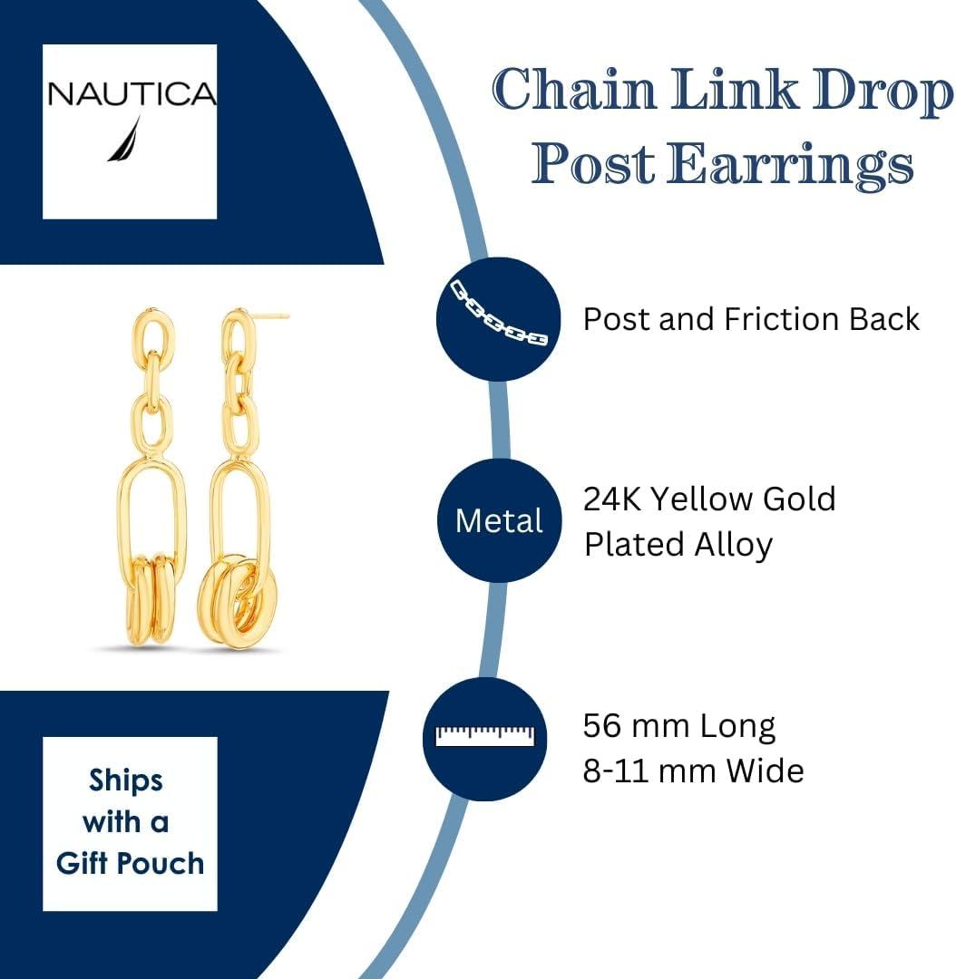 imageNautica Link Chain Dangle Earrings for Women 14K Yellow Gold Plated Alloy