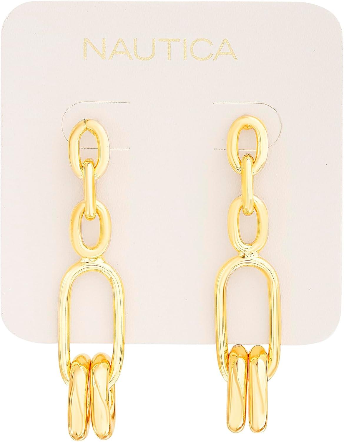 imageNautica Link Chain Dangle Earrings for Women 14K Yellow Gold Plated Alloy