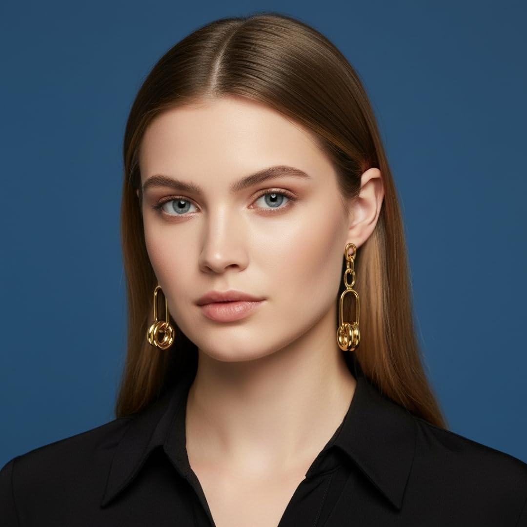 imageNautica Link Chain Dangle Earrings for Women 14K Yellow Gold Plated Alloy