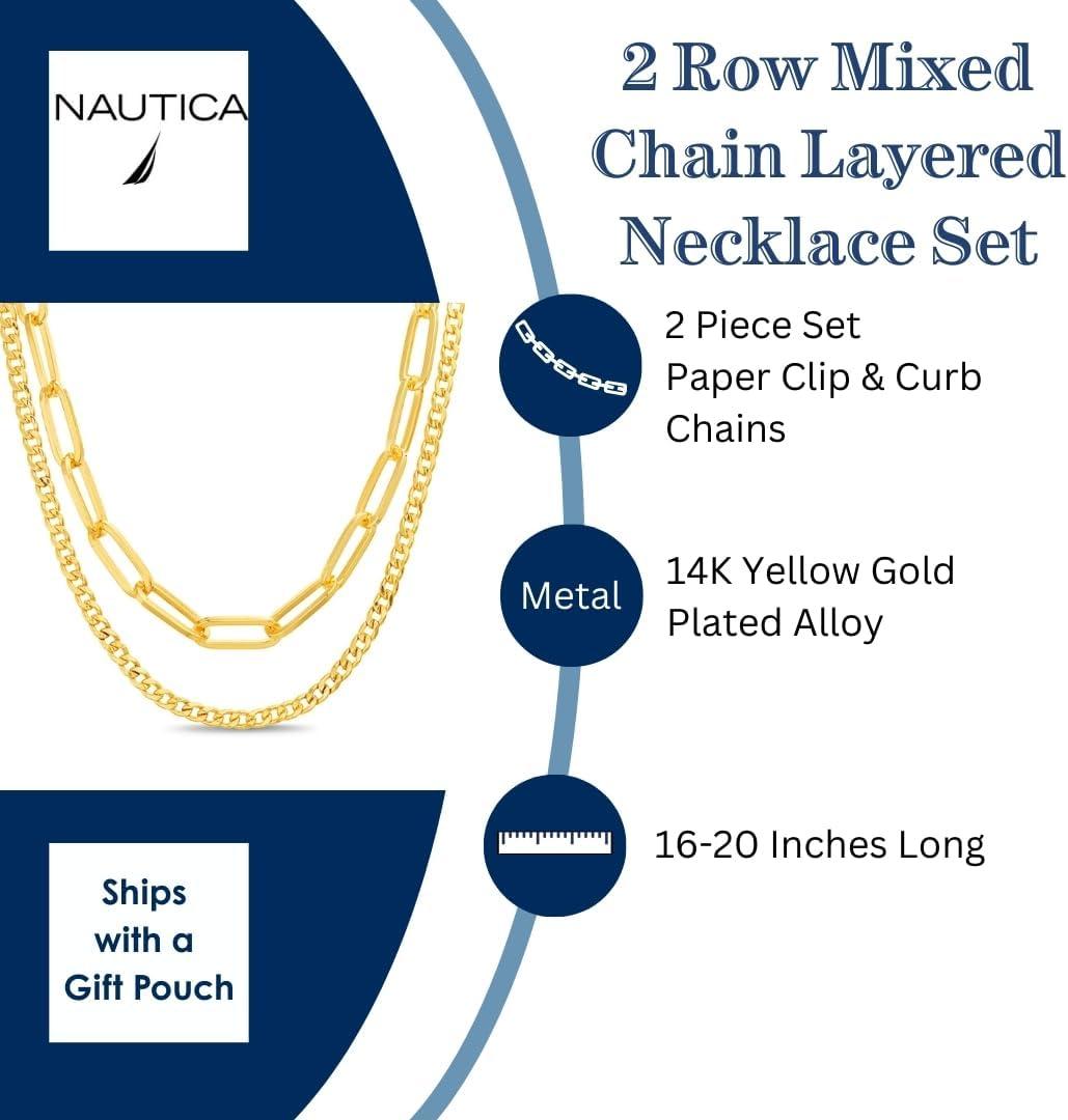 imageNautica Link Curb Chain Necklace Set for Women 14K Yellow Gold Plated Alloy 16 20 Inches
