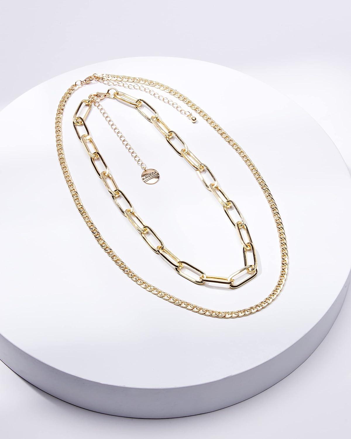 imageNautica Link Curb Chain Necklace Set for Women 14K Yellow Gold Plated Alloy 16 20 Inches