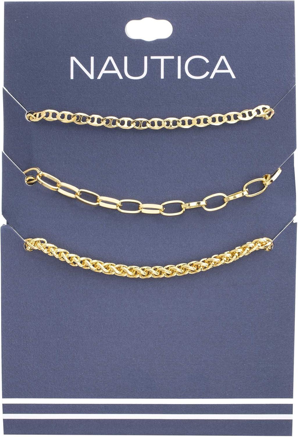 imageNautica Mariner Link Wheat Chain Necklace Set for Women 14K Yellow Gold Plated Alloy 14 20 Inches