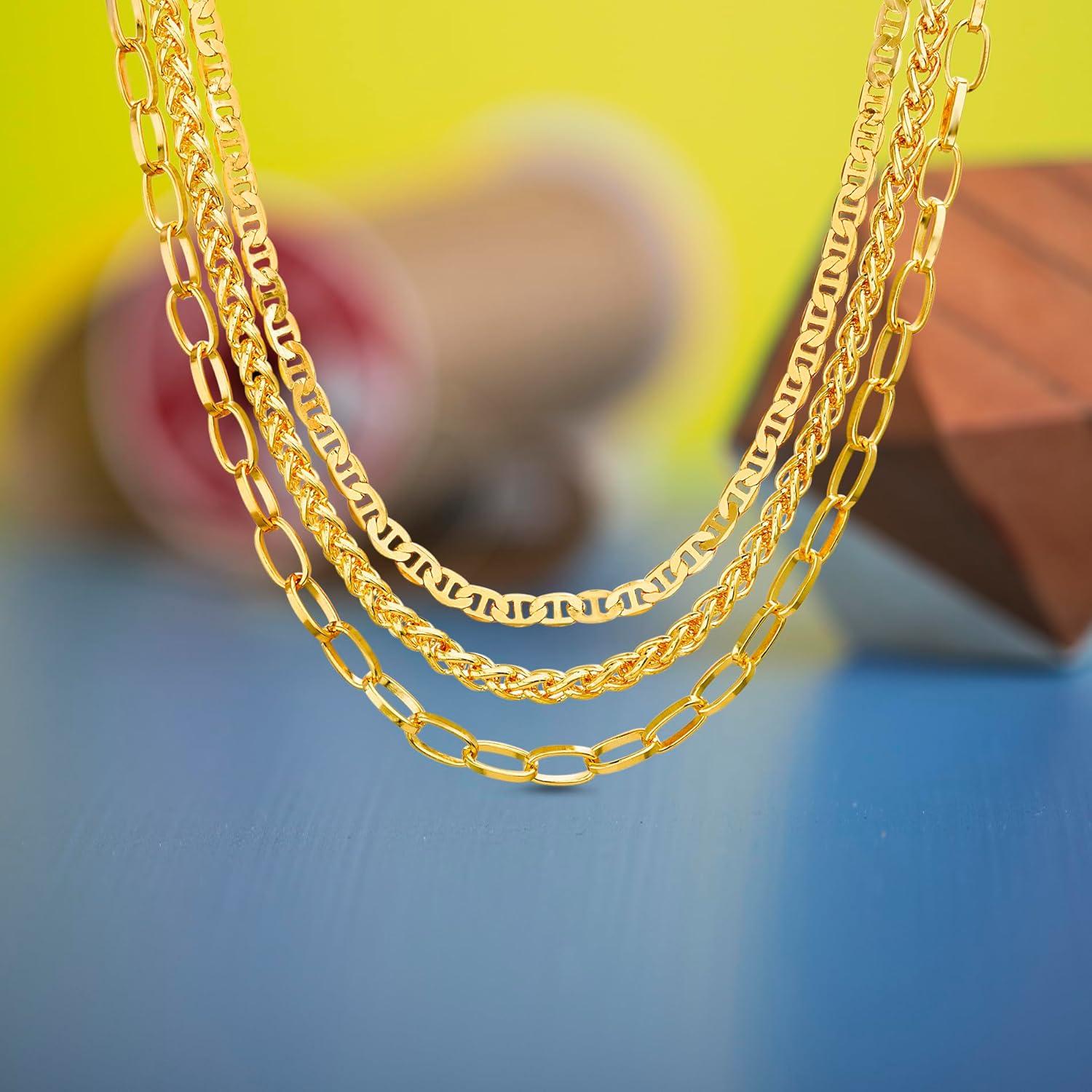 imageNautica Mariner Link Wheat Chain Necklace Set for Women 14K Yellow Gold Plated Alloy 14 20 Inches