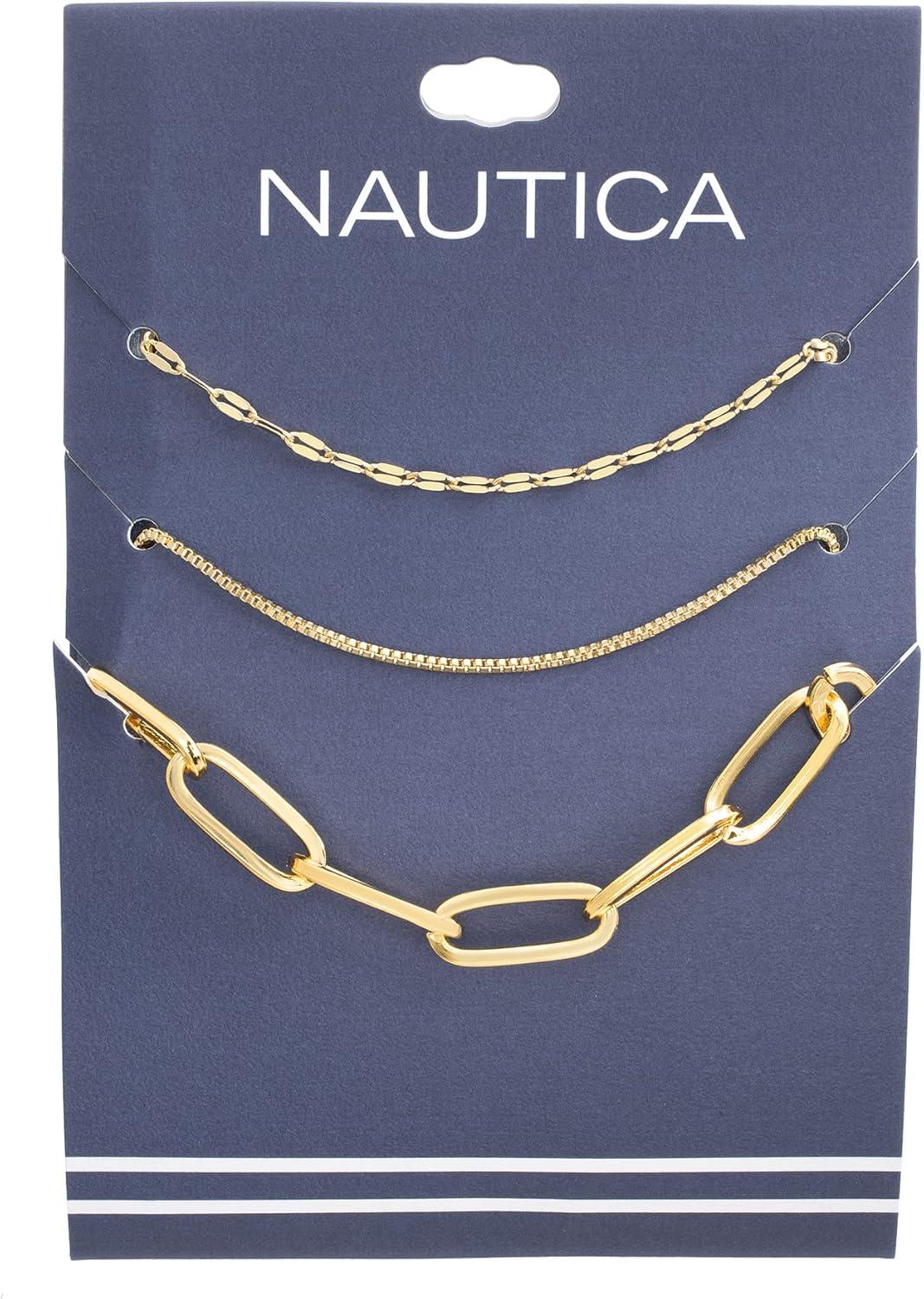 imageNautica Mirror Box Paper Clip Chain Necklace Set for Women 14K Yellow Gold Plated Alloy 1626 Inches
