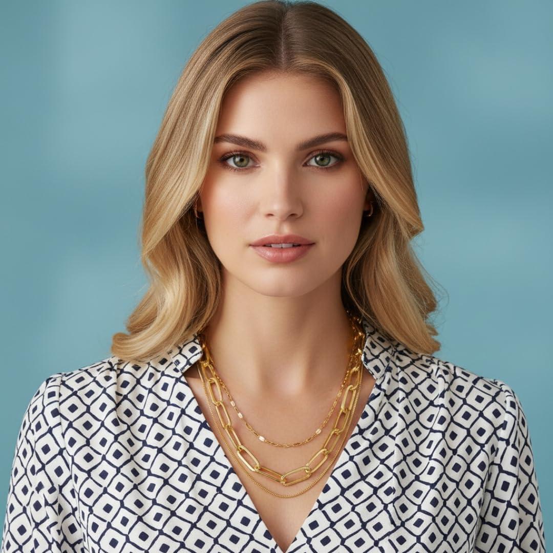 imageNautica Mirror Box Paper Clip Chain Necklace Set for Women 14K Yellow Gold Plated Alloy 1626 Inches