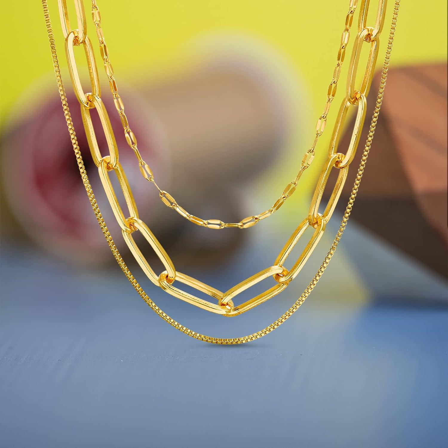 imageNautica Mirror Box Paper Clip Chain Necklace Set for Women 14K Yellow Gold Plated Alloy 1626 Inches