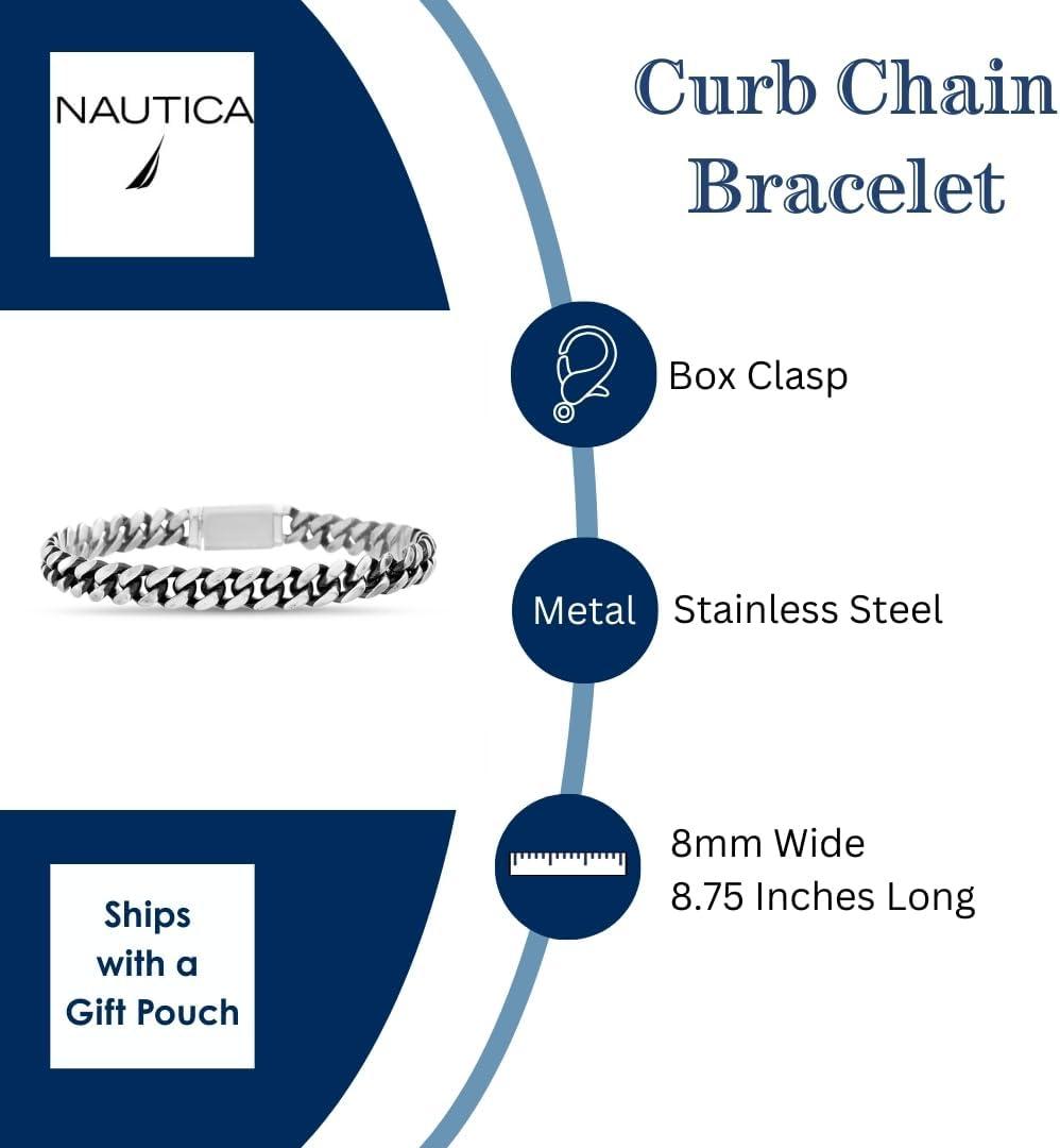 imageNautica Oxidized Stainless Steel Bracelet for Men 8mm Wide Curb Chain 875 Inches Long Box Clasp