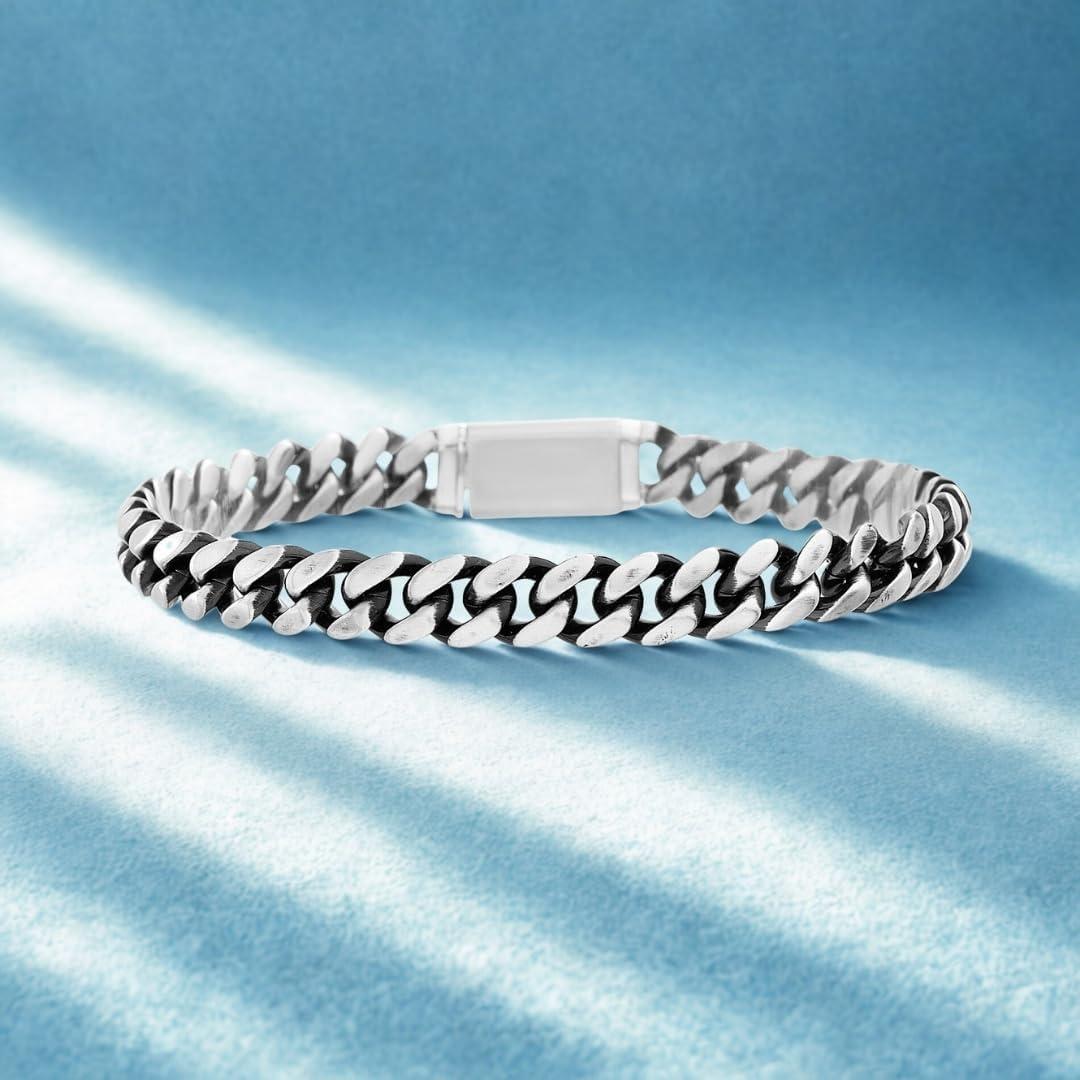 imageNautica Oxidized Stainless Steel Bracelet for Men 8mm Wide Curb Chain 875 Inches Long Box Clasp