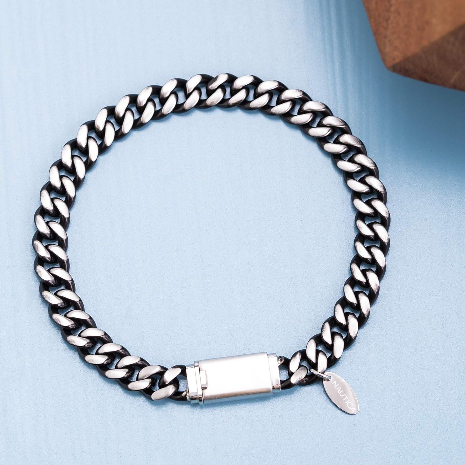 imageNautica Oxidized Stainless Steel Bracelet for Men 8mm Wide Curb Chain 875 Inches Long Box Clasp