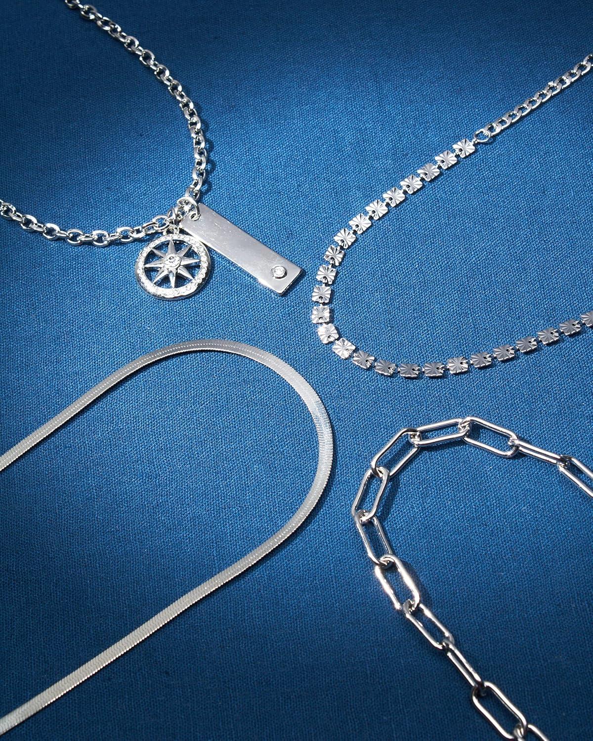 imageNautica Rhinestone Disc Pendant Layered Necklace for Women Rhodium Plated Alloy Four Row White Chain 1422 Inches