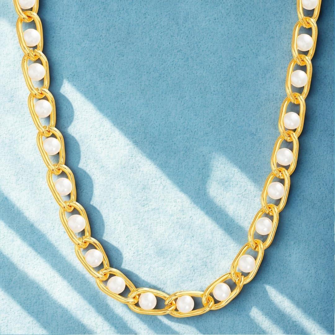 imageNautica Simulated Pearl Chain Necklace for Women 14K Yellow Gold Plated Alloy 175 Inches