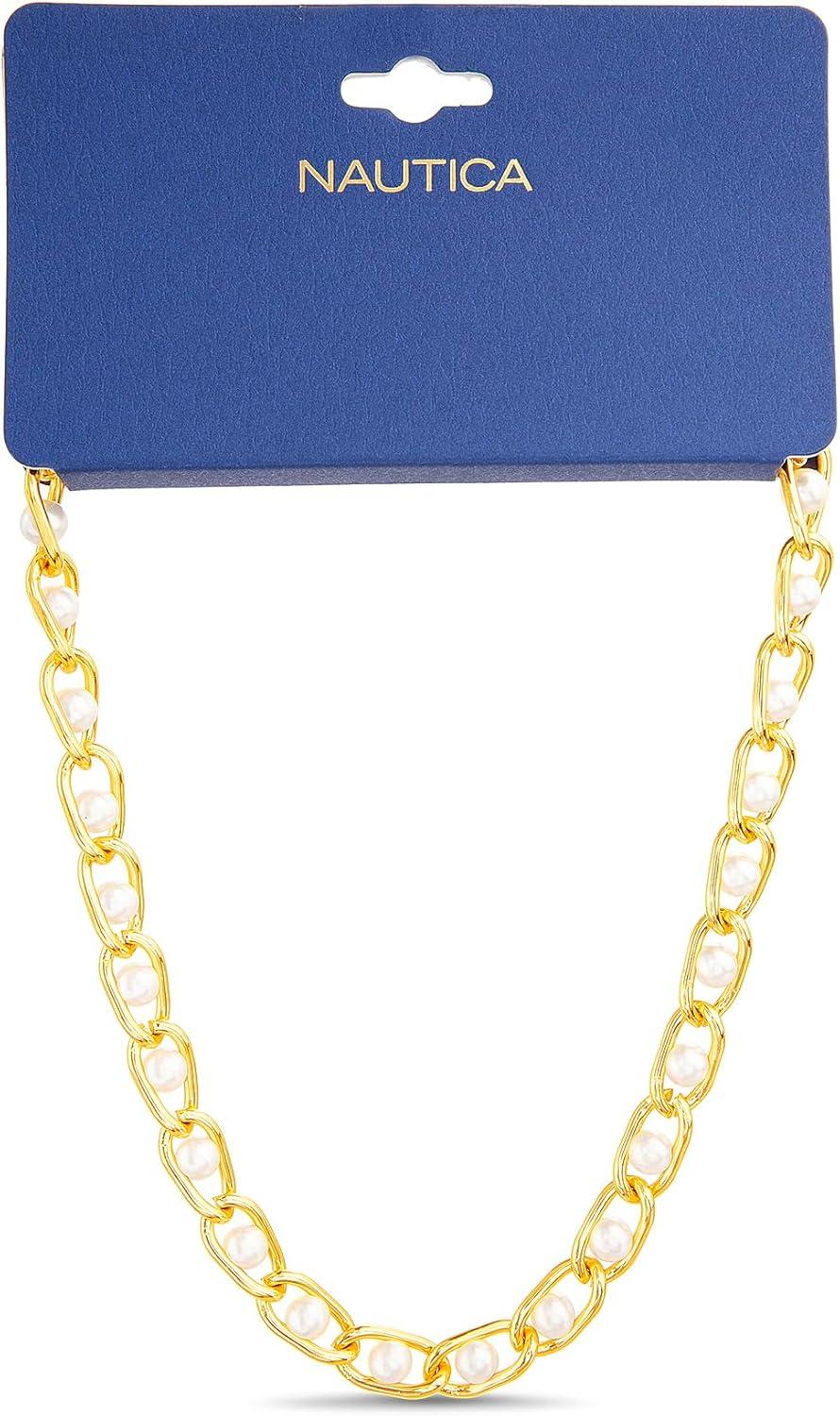 imageNautica Simulated Pearl Chain Necklace for Women 14K Yellow Gold Plated Alloy 175 Inches