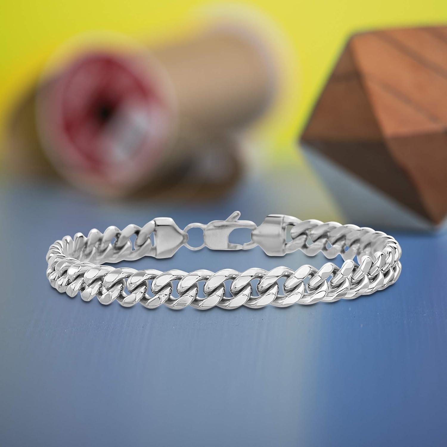 imageNautica Stainless Steel Bracelet for Men 8mm Wide Miami Cuban Chain 8 Inches Long Lobster Clasp