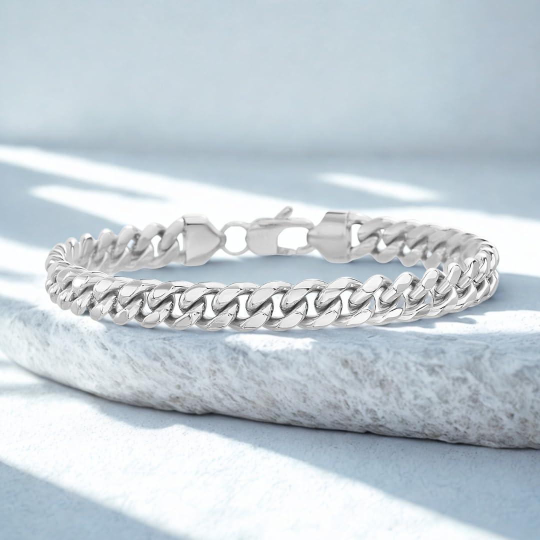 imageNautica Stainless Steel Bracelet for Men 8mm Wide Miami Cuban Chain 8 Inches Long Lobster Clasp